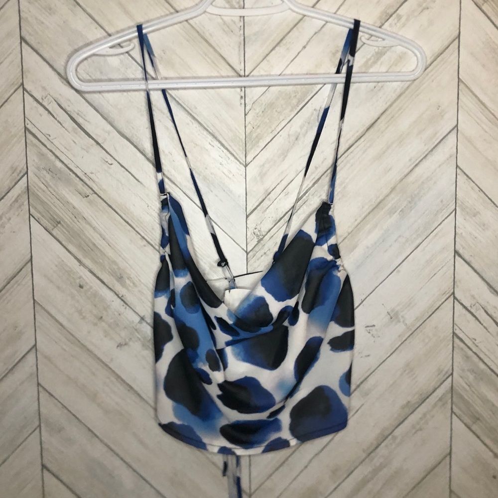Garage blue print cowl neck tie back camisole